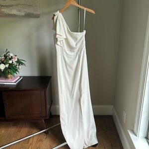 After six Bowed One Shoulder Trumpet Gown Ivory 12